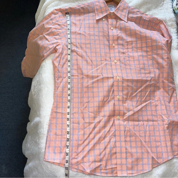 Brooks Brothers 346 Men’s Button Up Dress Shirt Orange‎ Blue Checkered Cotton - Picture 7 of 11